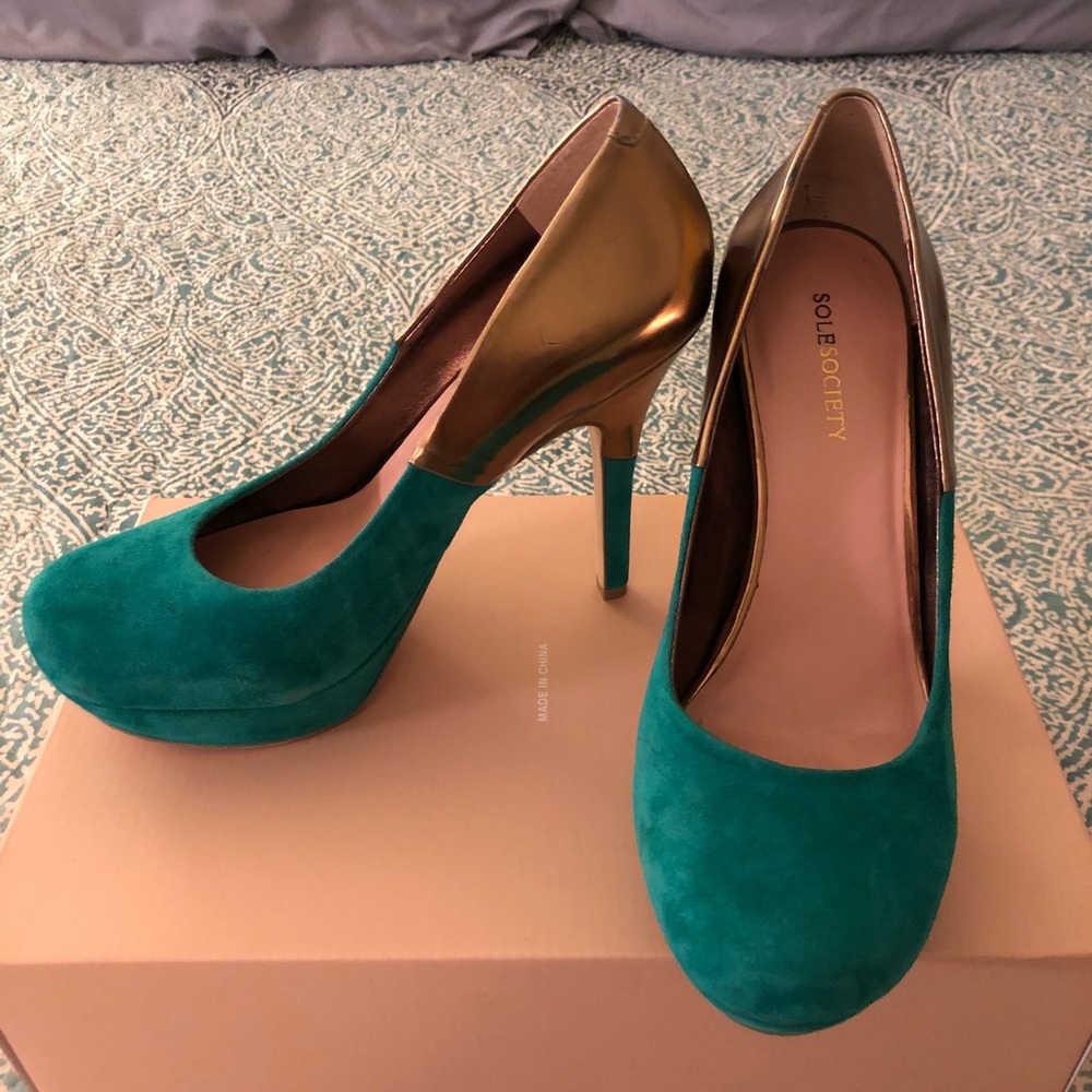Teal & gold heels